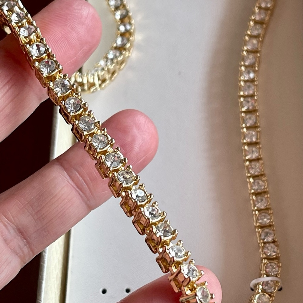 House of Harlow 15.5” gold toned tennis necklace round CZ cut